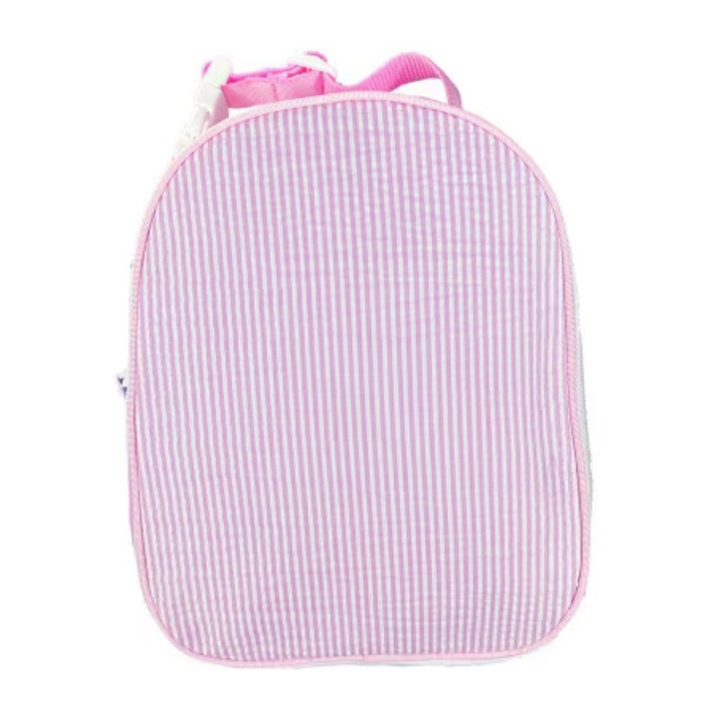Seersucker Insulated Lunch Bags Pink and Blue Striped Kids Totes - Picture 2 of 6